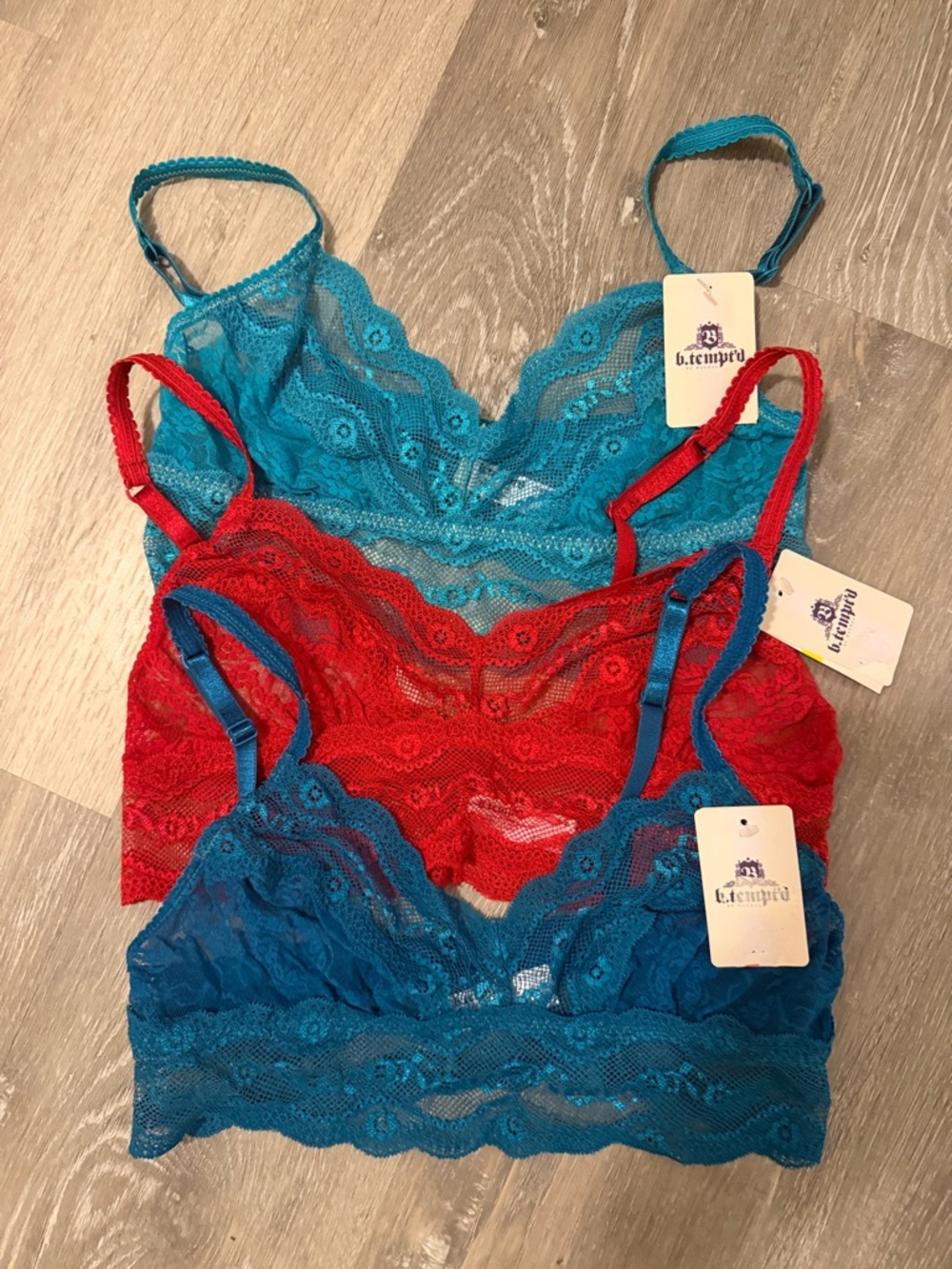 b.tempt’d Lace Bralettes- Teal, Red, Blue